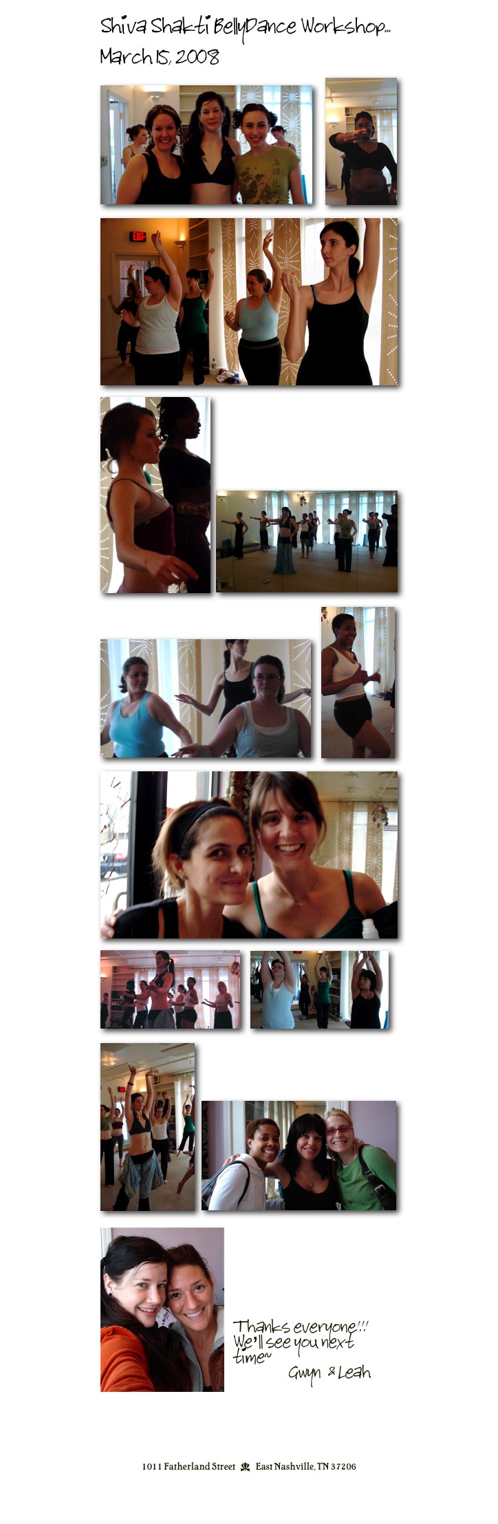 Shiva Shakti BellyDance Workshop...
March 15, 2008    
￼     ￼

￼

￼  ￼

￼    ￼

￼

￼    ￼

￼ ￼

￼ ￼


1011 Fatherland Street  d  East Nashville, TN 37206
info@kaliyugayoga.com

